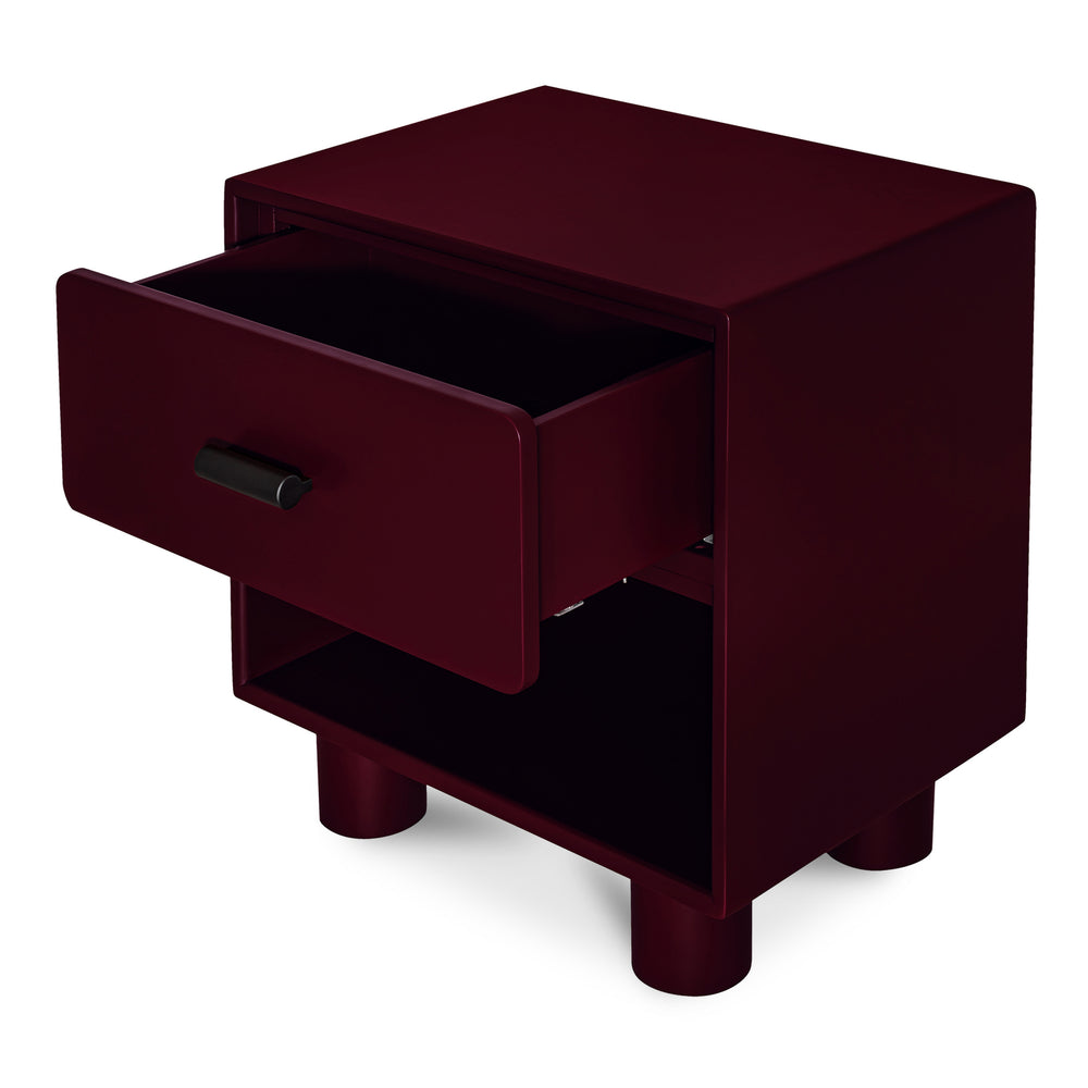 Moe's Jolene Nightstand in Deep Red with Shelf