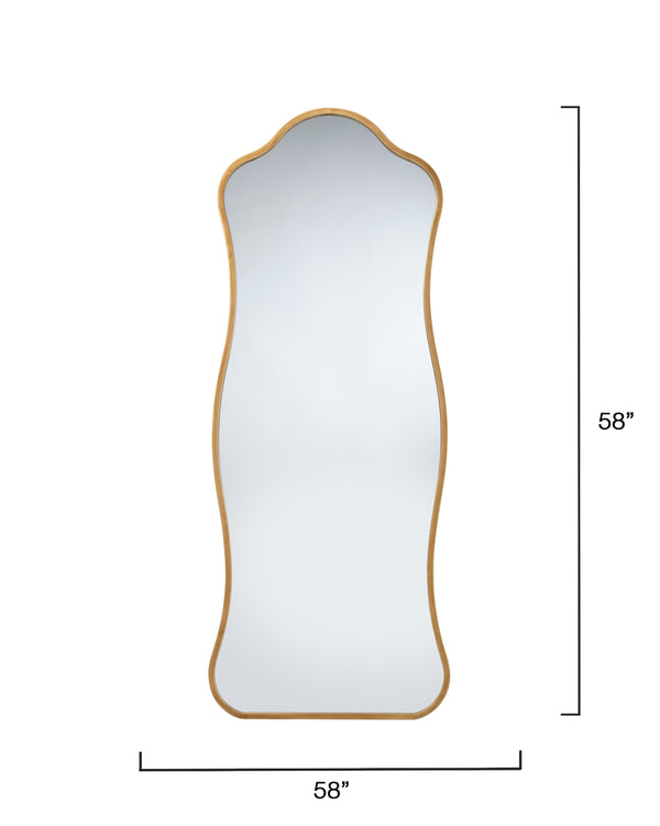 Aurora Wavy Iron Floor Mirror, Antique Brass