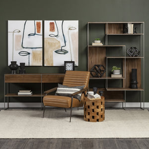 Grosjean Brown Leather Wrap Metal Frame Accent Chair