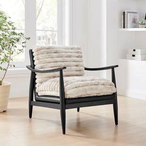 Edmond Faux Fur/Faux Leather Accent Arm Chair, Chrestville Sand/Black