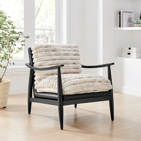 Edmond Faux Fur/Faux Leather Accent Arm Chair, Chrestville Sand/Black