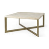 Faye 34L x 34W x 17H Beige Finished Wood W/Gold Metal Base Square Coffee Table