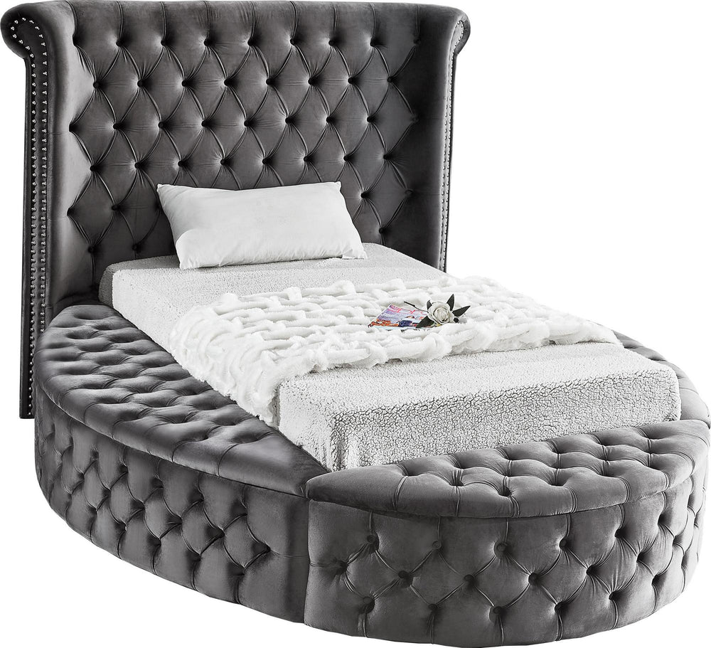 Lorena Twin Bed In Grey Velvet