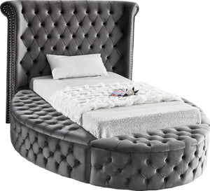 Lorena Twin Bed In Grey Velvet