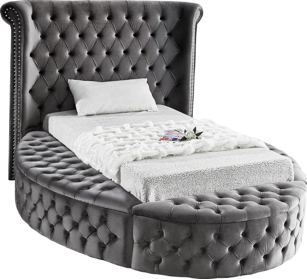 Lorena Twin Bed In Grey Velvet