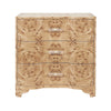 THREE DRAWER SIDE TABLE IN BURL WOOD WITH ACRYLIC HARDWARE