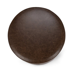 Claire Round Leather Ottoman, Iron Base - Dark Brown