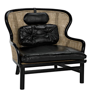 Marabu Sungkai/Mindi Chair in Charcoal Black with Black Leather and Caning