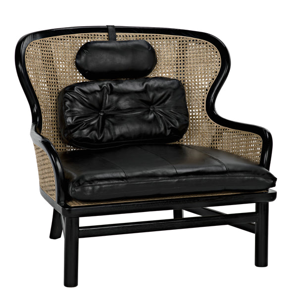 Marabu Sungkai/Mindi Chair in Charcoal Black with Black Leather and Caning