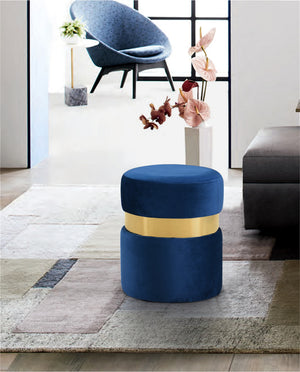 Reginald Ottoman/Stool In Navy Velvet and Gold
