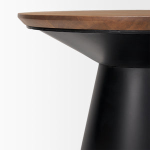 Mitchell 22.0L x 22.0W x 23.0H Black Metal Pedetal Base with Brown Wood Top Side Table