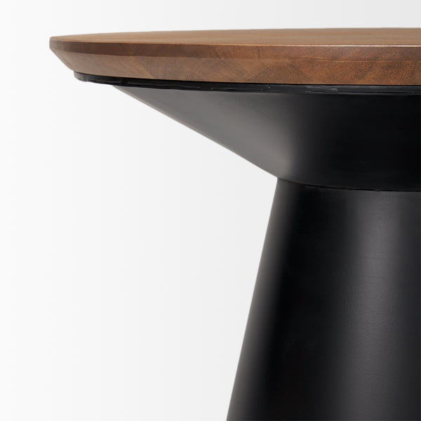 Mitchell 22.0L x 22.0W x 23.0H Black Metal Pedetal Base with Brown Wood Top Side Table