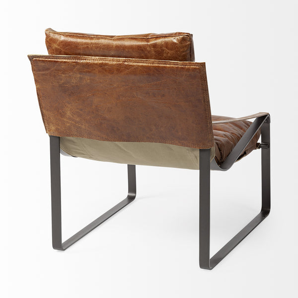 Hornet I 27.0L x 35.0W x 36.0H Brown Leather Unibody Seat w/ Black Metal Frame Accent Chair