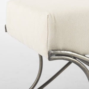 Ayla 55L x 17.6W x 18H Cream Fabric Seat W/ Antique Nickel Frame Bench