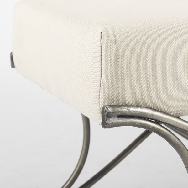 Ayla 55L x 17.6W x 18H Cream Fabric Seat W/ Antique Nickel Frame Bench