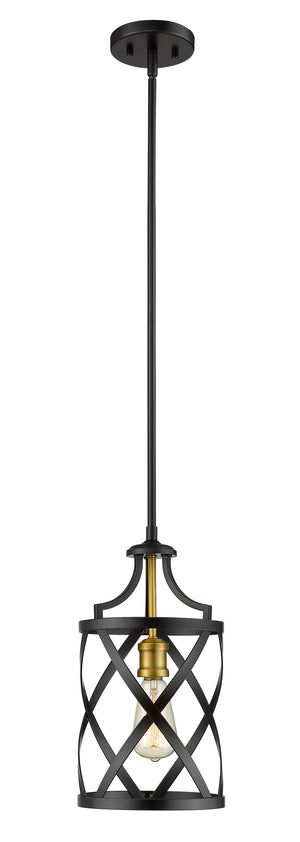Malcalester 1 Light Mini Pendant in Matte Black + Olde Brass Finish