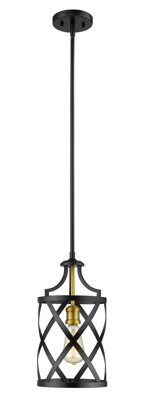 Malcalester 1 Light Mini Pendant in Matte Black + Olde Brass Finish
