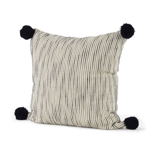 Krystal 20 x 20 Cream/Blue Pom Pom Decorative Pillow Cover