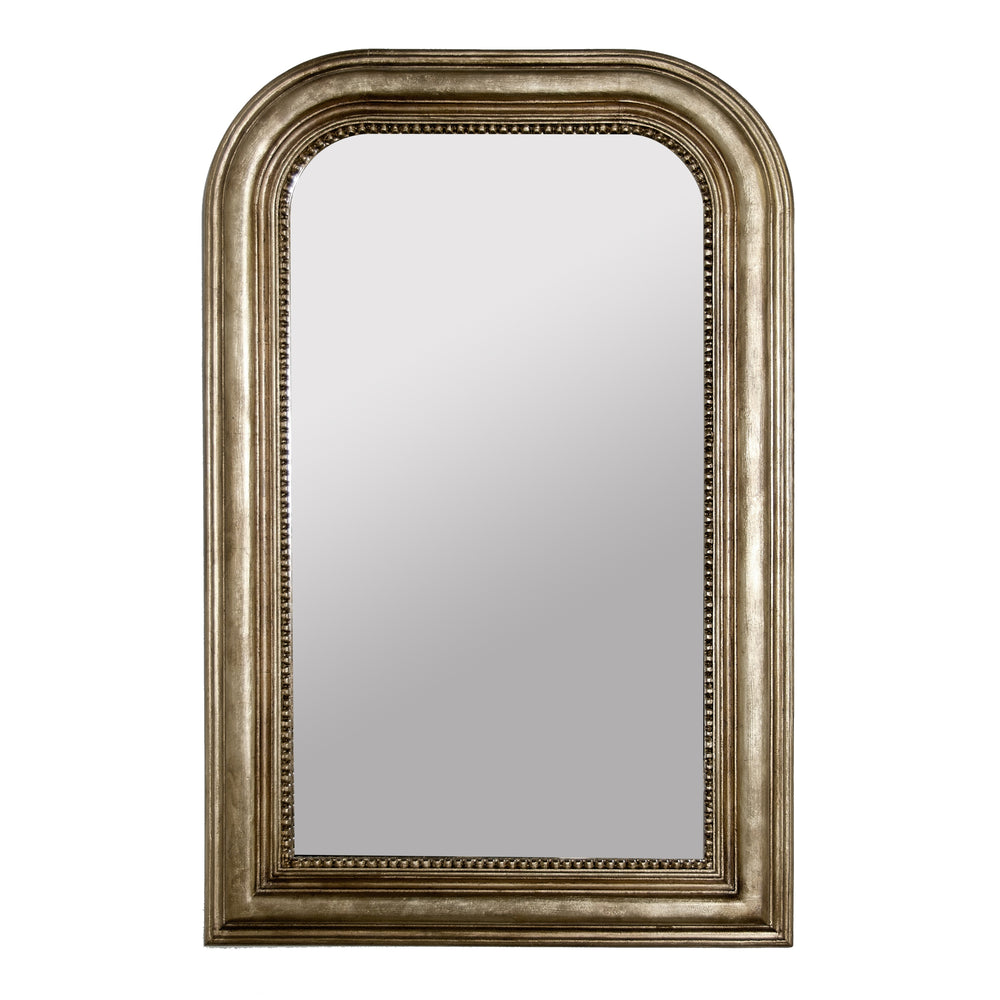 HAND CARVED SILVER LEAF CURVED TOP RECT MIRROR