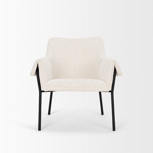 Brently Accent Chair w/ Cream Boucle Fabric & Matte Black Metal Legs