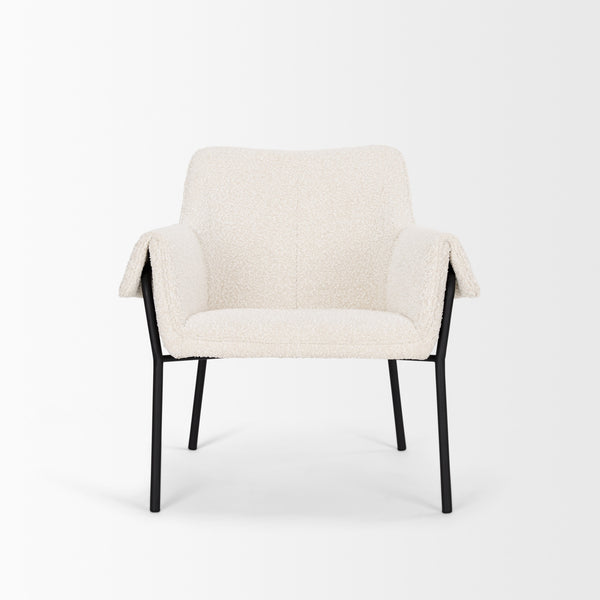 Brently Accent Chair w/ Cream Boucle Fabric & Matte Black Metal Legs