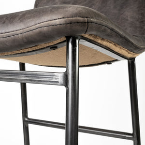 Kavalan 37.5" Total Height Ebony Leather Seat Black Metal Frame Bar Stool