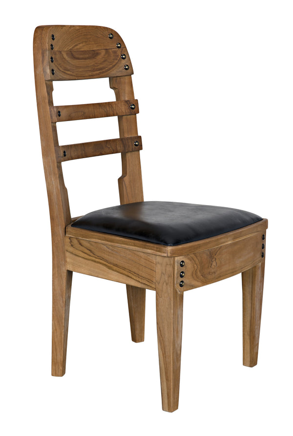 Laila Teak Chair in Satin Finish with Black Leather Seating