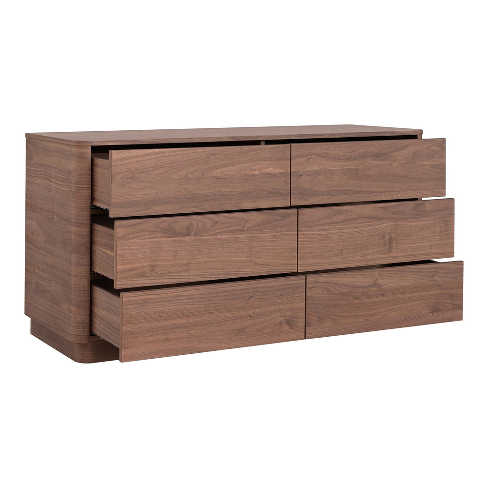 Moe's Round Off Six-Drawer Walnut Dresser
