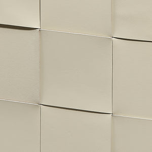 Woven Leather Ottoman, White 