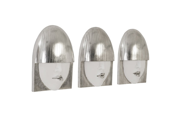 Fashion Faces Wall Tiles, Silver Leaf, Set of 3