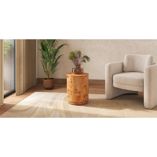 Arsenio Burl Wood Round Side/End Table, Golden Brown Burl