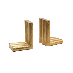 L-SHAPED METAL BOOKEND IN TEXTURED BRASS