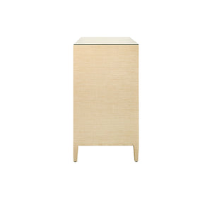 FOUR DRAWER CHEST IN NATURAL GRASSCLOTH WITH GLASS TOP
