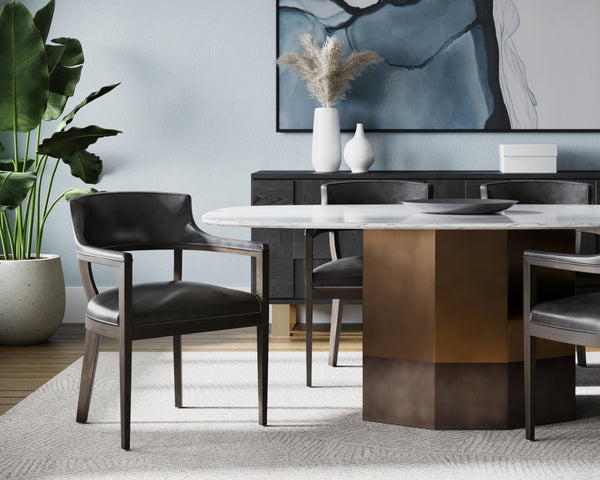 BRYLEA DINING ARMCHAIR - BROWN - BRENTWOOD CHARCOAL LEATHER