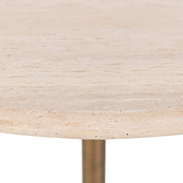 Malani Travertine Gathering Table with Iron Tulip Base