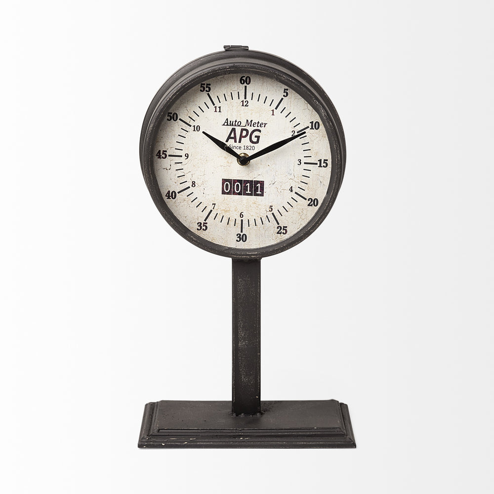 Attalack II Black Metal Round Face Table Clock