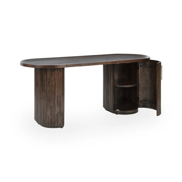 Redford Solid Wood Desk with Storage - Kona Brown