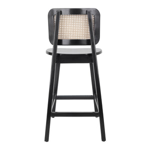 Maury Wood Counter Stool w/ Rattan, Black/Natural