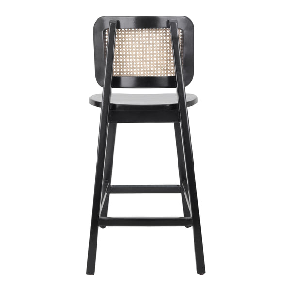 Maury Wood Counter Stool w/ Rattan, Black/Natural