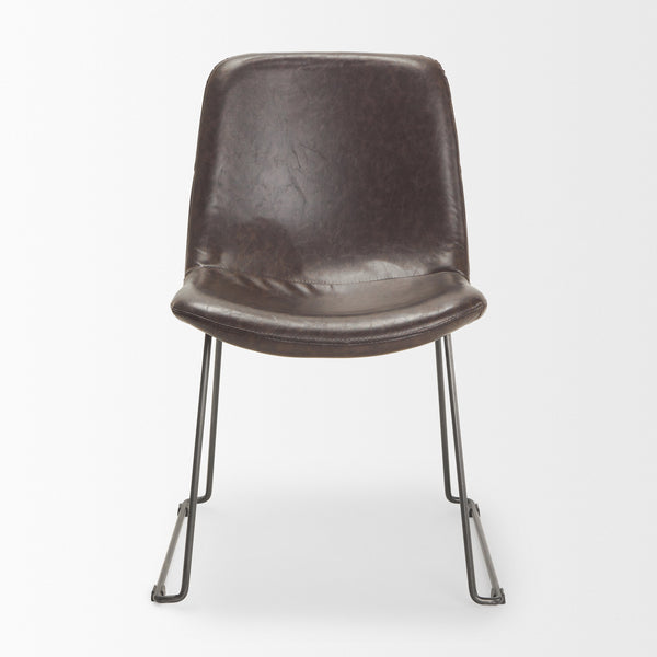 Sawyer I Dark Brown Faux-Leather Seat Black Iron Frame Dining Chair