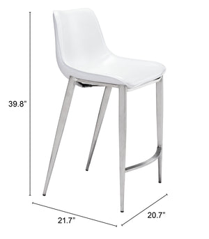 Magnus Counter Stool (Set of 2) White & Silver