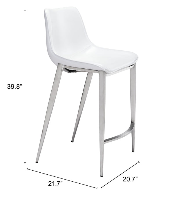 Magnus Counter Stool (Set of 2) White & Silver