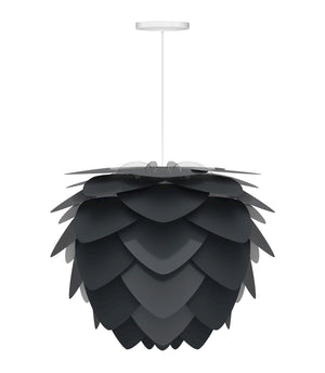 Aluvia Medium Hardwired Pendant in Anthracite with White Cord