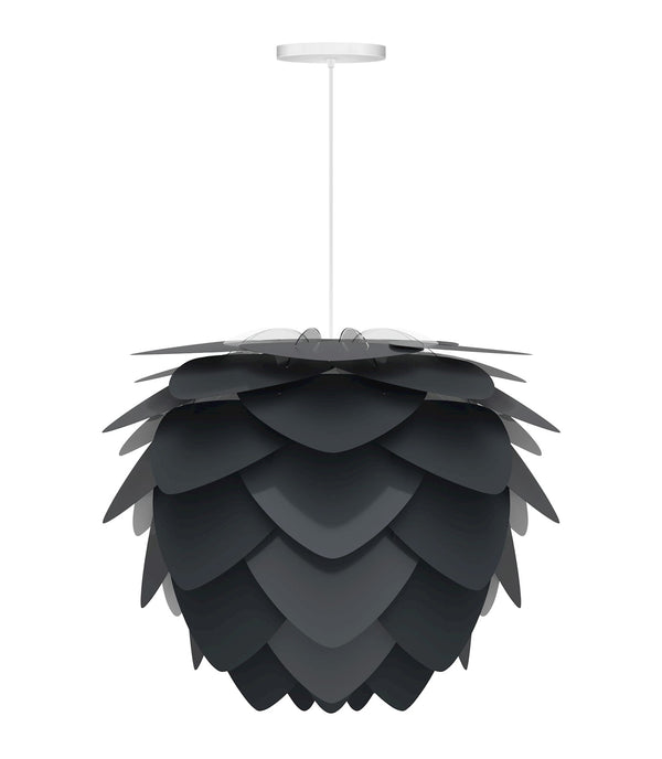 Aluvia Medium Hardwired Pendant in Anthracite with White Cord