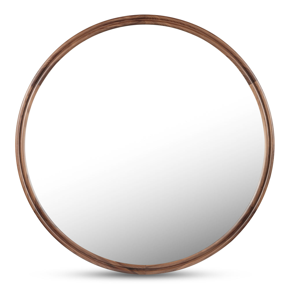 Alcott Small Round Mirror with Walnut Frame