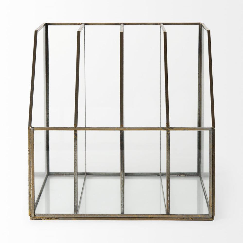 Fred 9.1L x 7.9W x 7.9H Gold Metal and Glass File Folder