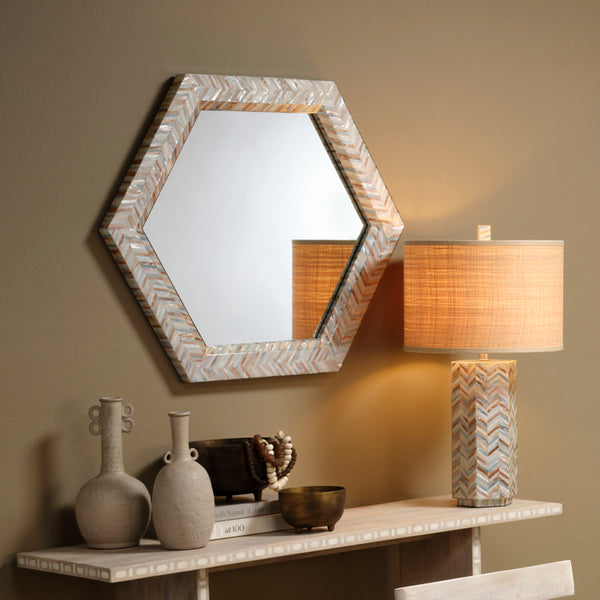 Lucille Mother of Pearl Table Lamp with Raffia Shade