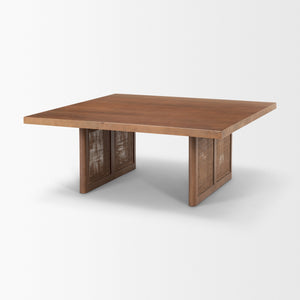 Grier  42" Square Medium Brown Solid Wood w/ Cane Coffee Table