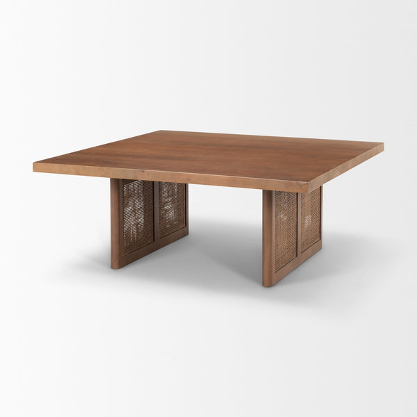 Grier  42" Square Medium Brown Solid Wood w/ Cane Coffee Table