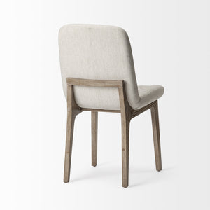 David Diamond Tuffed Cream Fabric Wrap Brown Wood Base Dining Chair